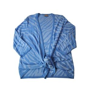 Chico's Wrap Sweater Size 3 Blue Zebra Animal Print 3/4 Sleeve Minimalist Knit